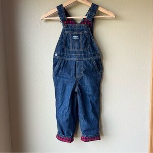 Oshkosh B’Gosh Bib Overalls Vestbak Flannel Lined Denim Toddler Size 4T Vintage